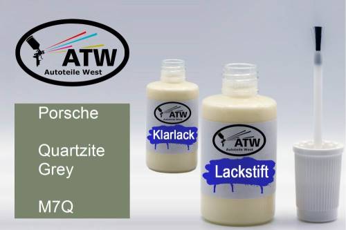 Porsche, Quartzite Grey, M7Q: 20ml Lackstift + 20ml Klarlack - Set, von ATW Autoteile West.